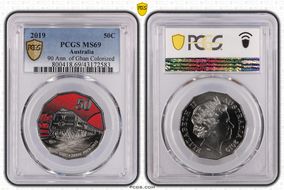 2019 50C 90 Ann. of Ghan Colorized MS69