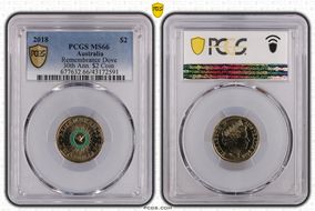 2018 $2 Remembrance Dove Colorized 30th Ann. $2 Coin MS66