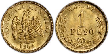 1902-Mo M Peso KM-410.5 Small Date Gold MS66