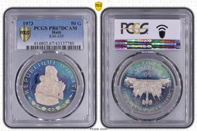 1973 50 G Woman and Child KM-105  Ag PR67DCAM