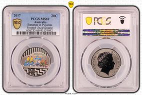 2017 20C Bananas in Pyjamas Colorized Frosted Uncirculated MS69