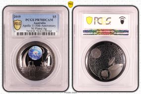 2019 $5 Apollo 11 50th Anniversary Ni Plated Ag PR70DCAM