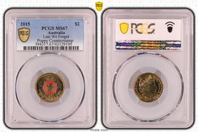 2015 $2 Lest We Forget Colorized Poppy Counterstamp MS67