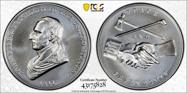 (2021) Medal John Tyler "1841" Silver Matte Finish First Strike MS70
