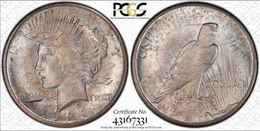 1921 $1 VAM 1F, Polishing Lines Peace MS64+