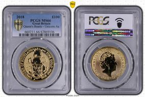 2018 £100 Queen's Beasts - Unicorn Au MS66