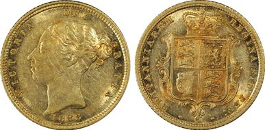 1883-S 1/2 Sov S-3862E Cross Buried AU55