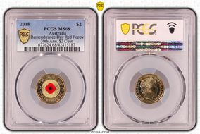 2018 $2 Remembrance Day Red Poppy 30th Ann. $2 Coin Colorized MS68
