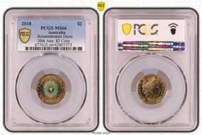 2018 $2 Remembrance Dove Colorized 30th Ann. $2 Coin MS66