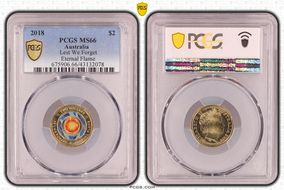 2018 $2 Lest We Forget Eternal Flame Colorized MS66