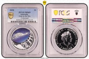 2020 $1 Emu in the Sky  Colorized MS69