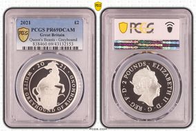 2021 £2 White Greyhound of Richmond Queen's Beasts Ag PR69DCAM