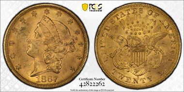 1867-S $20 MS62+