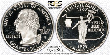 1999-S 25C Pennsylvania Silver PR69DCAM