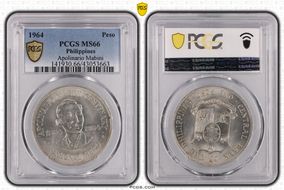 1964 Peso Apolinario Mabini KM-194  Ag MS66