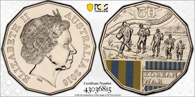 2016 50C Korean War Colorized MS69