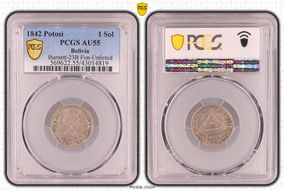 1842 Potosi 1 Sol Burnett-23B Fon-Unlisted AU55