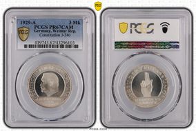 1929-A 3 Mk Constitution J-340 PR67CAM