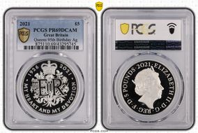 2021 £5 Queens 95th Birthday Ag PR69DCAM