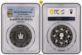 1993 £5 S-L2 40th Ann. Coronation Ag PR69DCAM