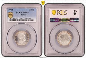 1904 Dinar KM-25.1  Ag MS65