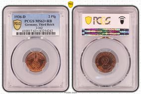 1936-D 2 Pfg J-362 MS63+ RB