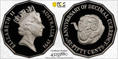 1991 50C Decimal Currency CuNi PR70DCAM