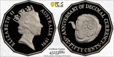 1991 50C Decimal Currency CuNi PR69DCAM