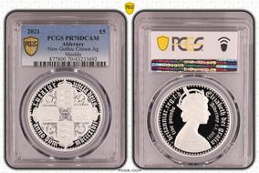 2021 £5 New Gothic Crown Ag Shields PR70DCAM