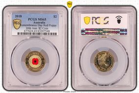 2018 $2 Remembrance Day Red Poppy 30th Ann. $2 Coin Colorized MS65