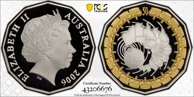 2006 50C Royal Visit Ag Partial Gilt PR69DCAM