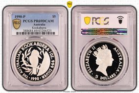 1990-P $5 Kookaburra Ag PR69DCAM