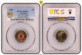 2018 $2 Lest We Forget - War Graves 30th Ann. $2 Coin Colorized MS68