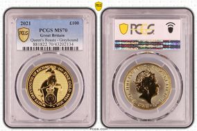 2021 £100 Queen's Beasts - Greyhound MS70