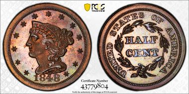 1848 1/2C Restrike, Rev. of 1856 PR66RB