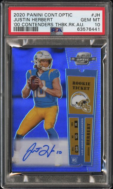 2020 Panini PANINI CONTENDERS OPTIC 2000 CONTENDERS THROWBACK ROOKIE AUTOGRAPHS '00 CONTENDERS THBK.RK.AU. #JH Justin Herbert front