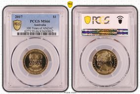 2017 $1 100 Years of ANZAC MS66