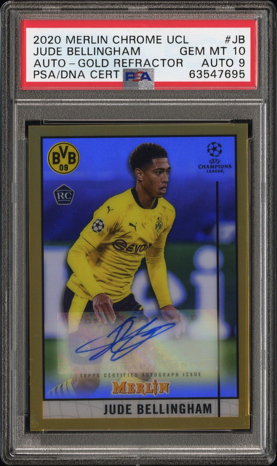 2020 Topps TOPPS MERLIN CHROME UEFA CHAMPIONS LEAGUE AUTOGRAPHS GOLD REFRACTOR #JB Jude Bellingham front