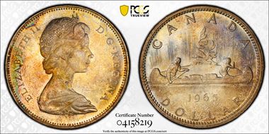 1965 S$1 Type 5, Med. Beads, Pt 5 MS64