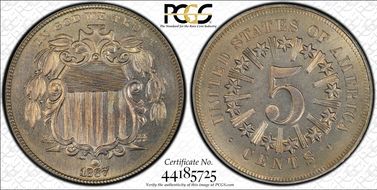 1867 5C Rays MS67