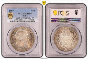 1907 5 Mk Death of Friedrich J-37 MS66+