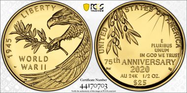 2020-W $25 End of World War II 75th Anniv. PR69DCAM