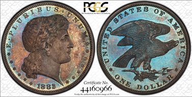 1882 $1 J-1702 Shield Earring PR65+