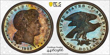 1882 $1 J-1702, Shield Earring PR65+