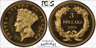 1861 $3 PR65CAM
