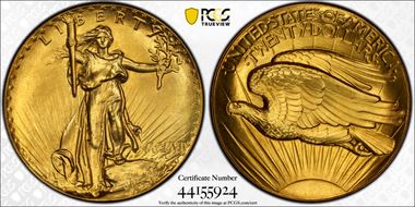 1907 $20 Extremely High Relief Lettered Edge PR68