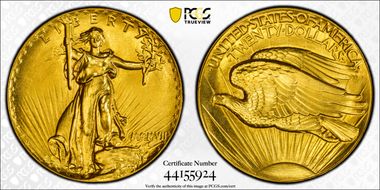 1907 $20 Extremely High Relief Lettered Edge PR68