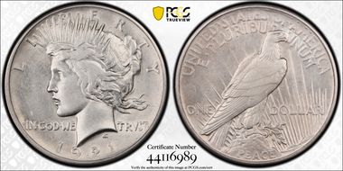 1921 $1 High Relief, Peace XF40
