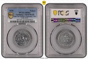 1935 Token Saar for Hitler's Germany Al 1.III.1935 MS62