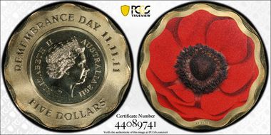 2011 $5 Remembrance Day Colorized MS69